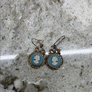 Vintage Cameo Earrings with Blue and Gold Accents